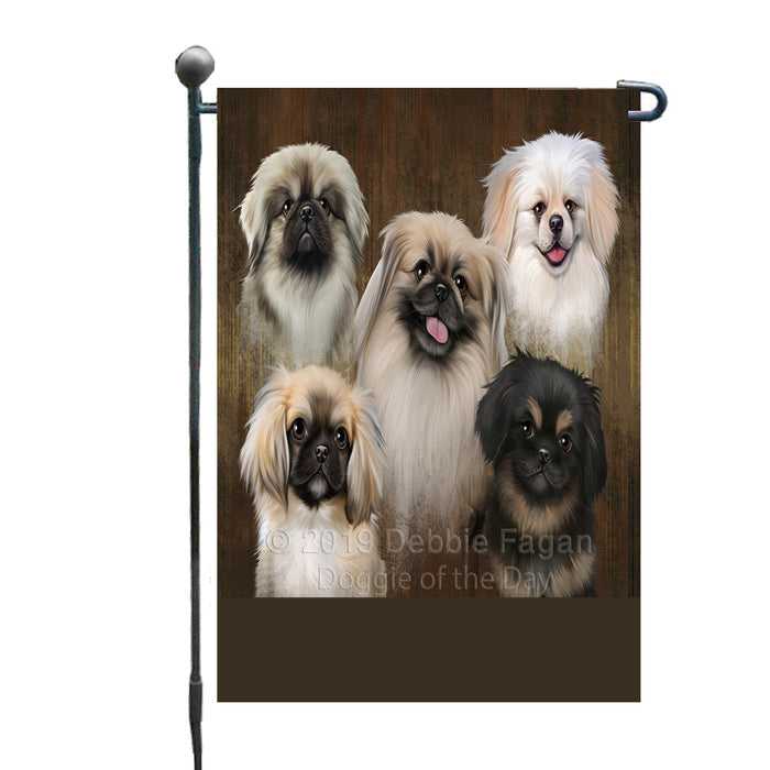 Personalized Rustic 5 Pekingese Dogs Custom Garden Flags GFLG-DOTD-A62530