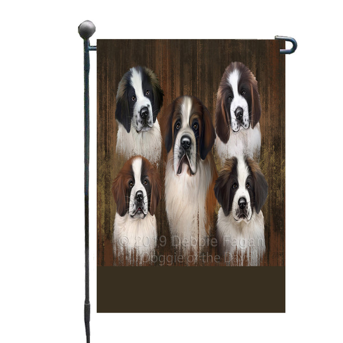 Personalized Rustic 5 Saint Bernard Dogs Custom Garden Flags GFLG-DOTD-A62534