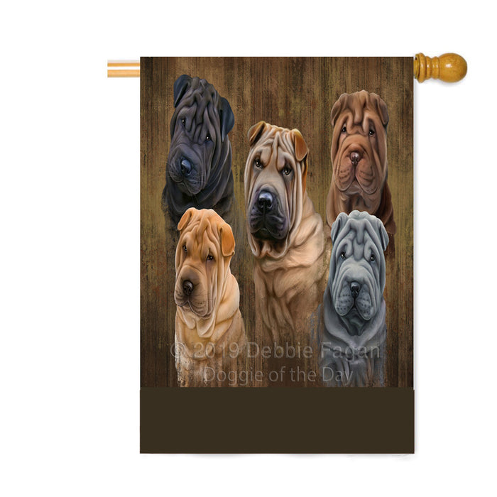 Personalized Rustic 5 Shar-Pei Dogs Custom House Flag FLG-DOTD-A62592