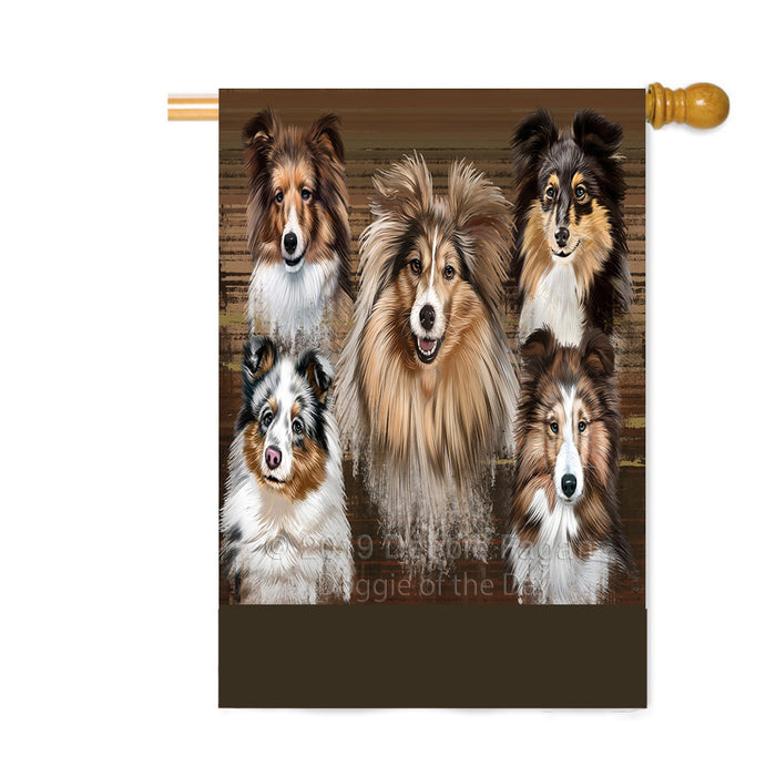 Personalized Rustic 5 Shetland Sheepdogs Custom House Flag FLG-DOTD-A62593