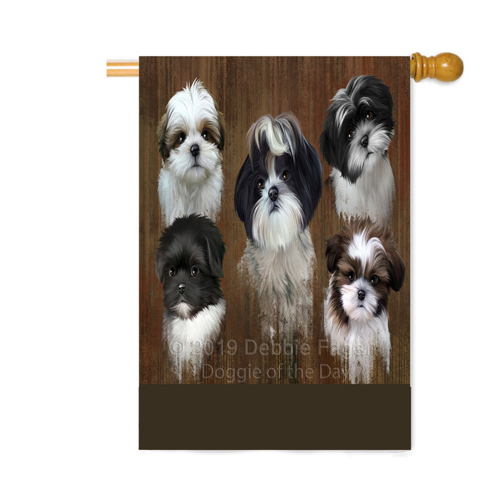 Personalized Rustic 5 Shih Tzu Dogs Custom House Flag FLG-DOTD-A62594