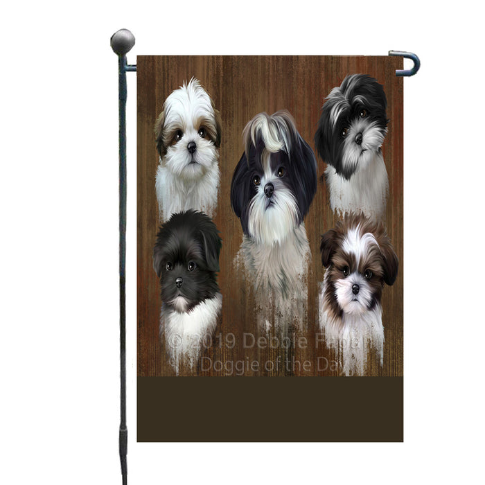 Personalized Rustic 5 Shih Tzu Dogs Custom Garden Flags GFLG-DOTD-A62538