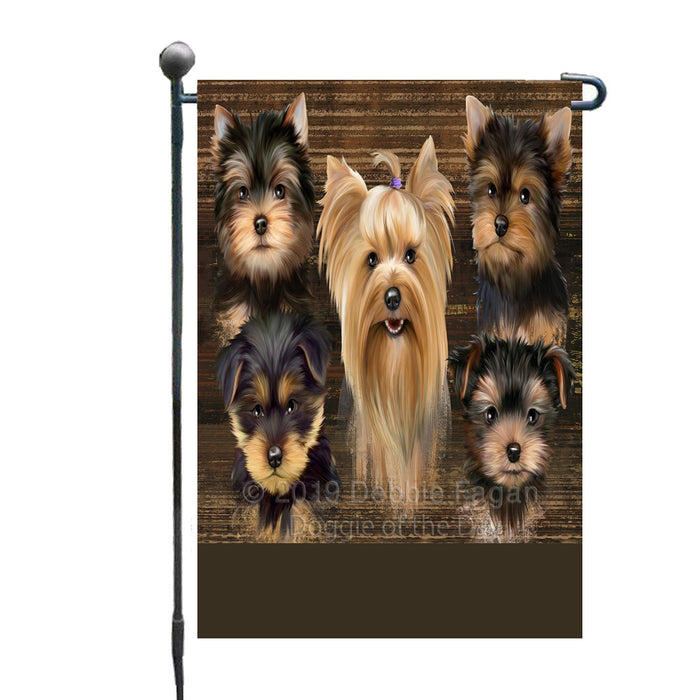 Personalized Rustic 5 Yorkshire Dogs Custom Garden Flags GFLG-DOTD-A62543