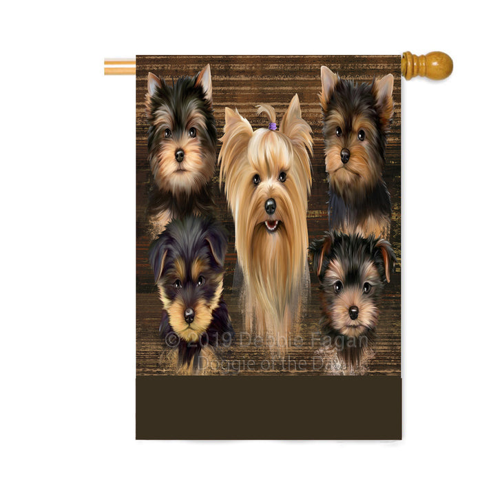 Personalized Rustic 5 Yorkshire Dogs Custom House Flag FLG-DOTD-A62599