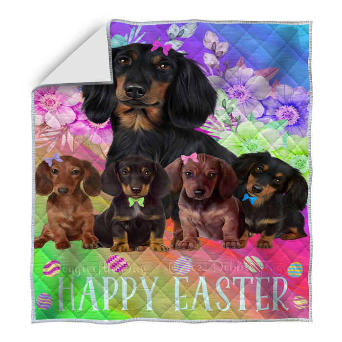 Easter Floral Dachshund Dogs Quilt Bed Coverlet Bedspread - Pets Comforter Unique One-side Animal Printing - Soft Lightweight Durable Washable Polyester Quilt AA13