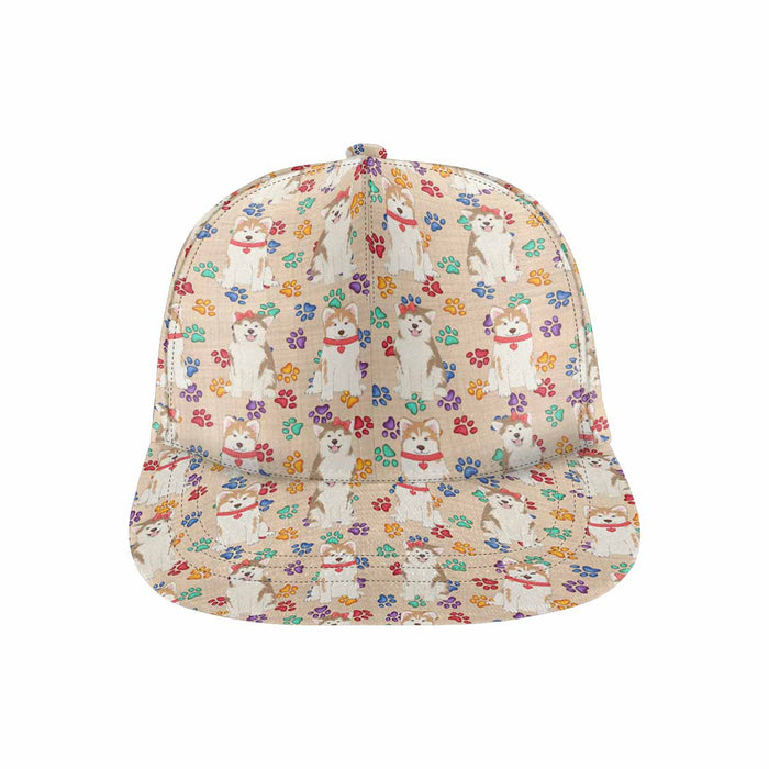 Women's All Over Rainbow Paw Print Akita Dog Snapback Hat Cap