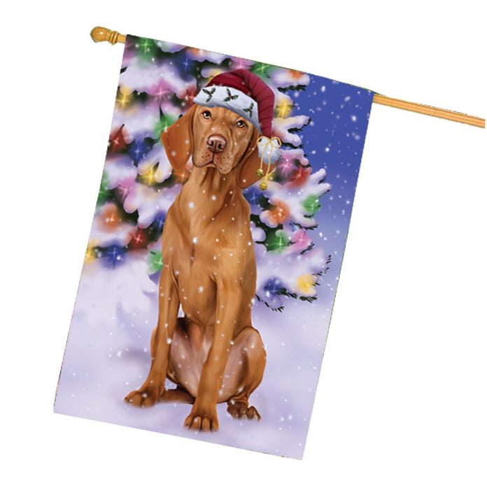 Winterland Wonderland Vizsla Dog In Christmas Holiday Scenic Background House Flag