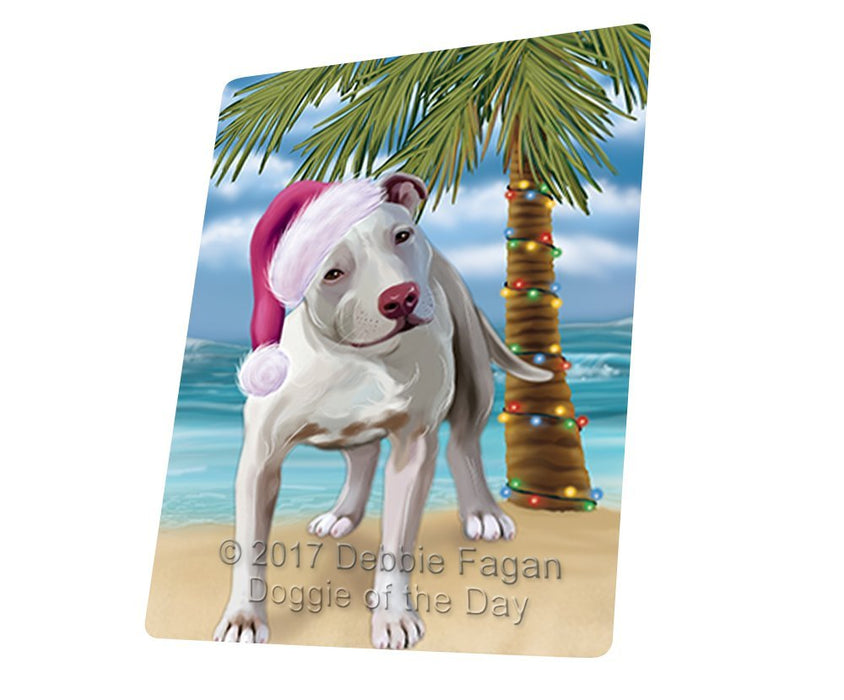 Summertime Happy Holidays Christmas Pit Bull Dog On Tropical Island Beach Magnet Mini (3.5" x 2") D186