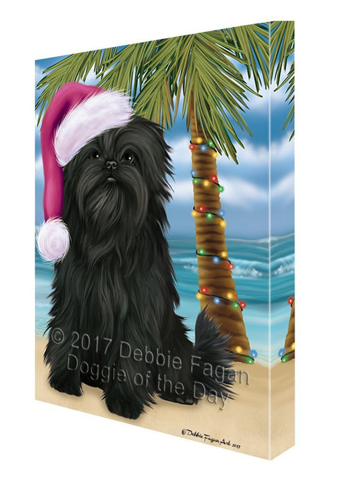 Summertime Happy Holidays Christmas Affenpinscher Dog on Tropical Island Beach Canvas Wall Art