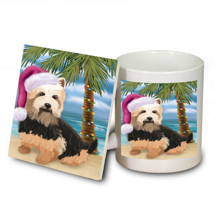 Summertime Australian Terrier Dog on Beach Christmas Mug and Coaster Set MUC0727