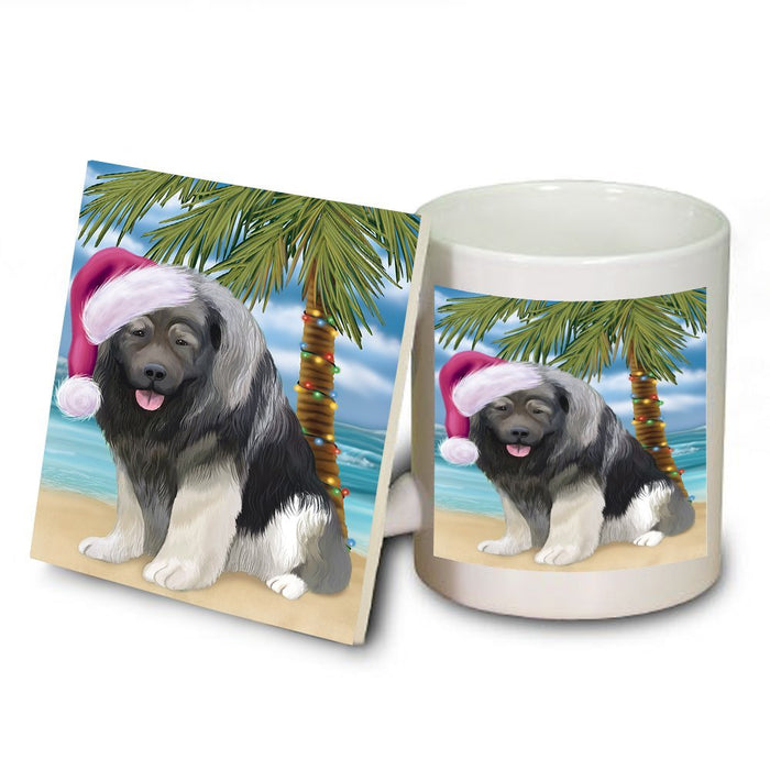 Summertime Caucasian Ovcharka Dog on Beach Christmas Mug and Coaster Set MUC0584
