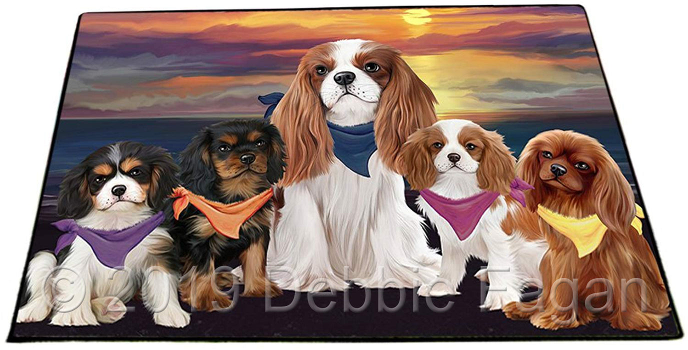 Family Sunset Portrait Cavalier King Charles Spaniels Dog Floormat FLMS50463