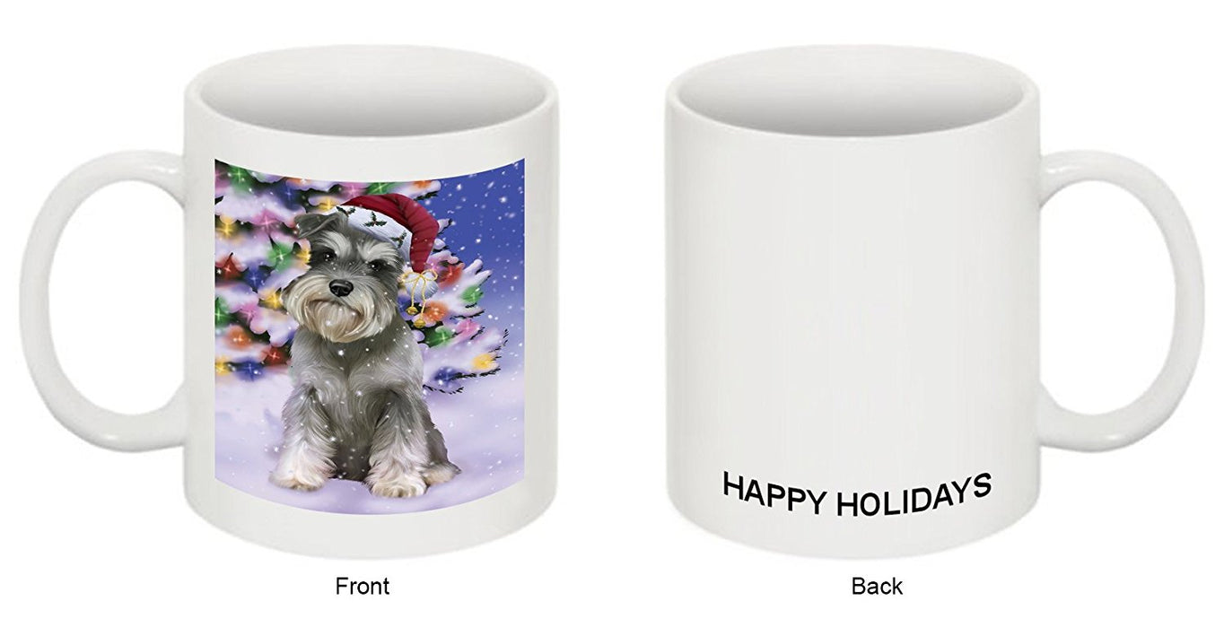 Winterland Wonderland Schnauzers Dog In Christmas Holiday Scenic Background Mug