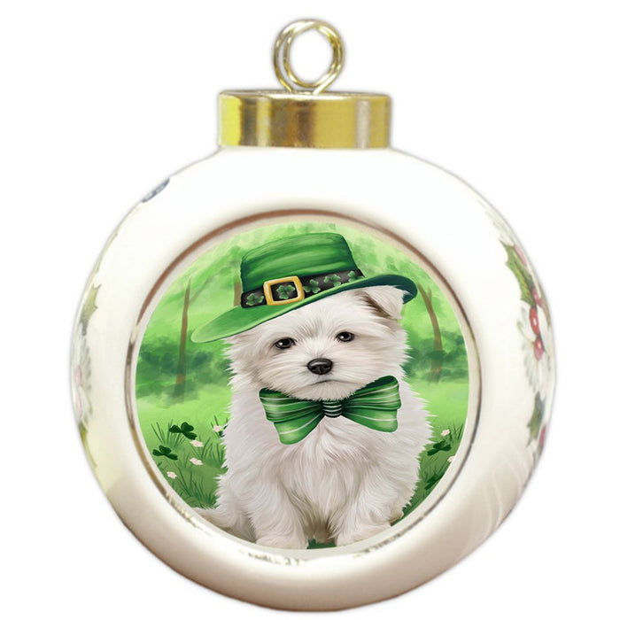 St. Patricks Day Irish Portrait Maltese Dog Round Ball Christmas Ornament RBPOR48834