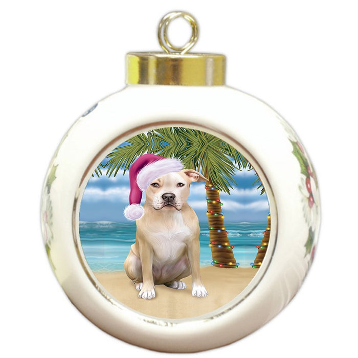 Summertime Pit Bull Dog on Beach Christmas Round Ball Ornament POR1171
