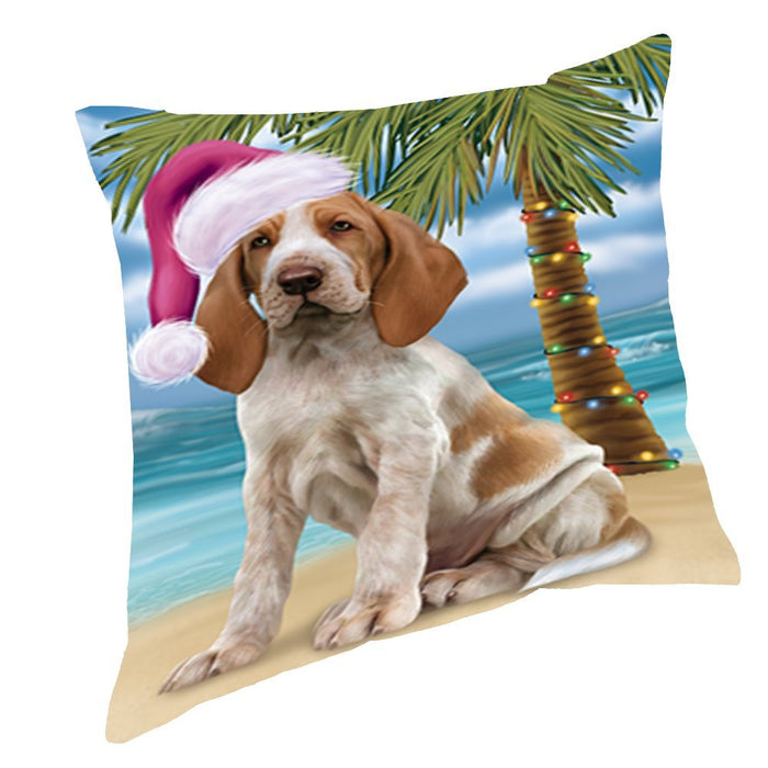 Summertime Christmas Happy Holidays Bracco Italiano Dog on Beach Throw Pillow PIL1432