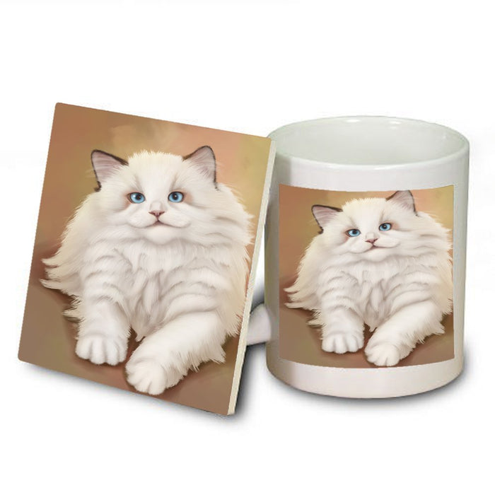 White Ragdoll Cat Mug and Coaster Set