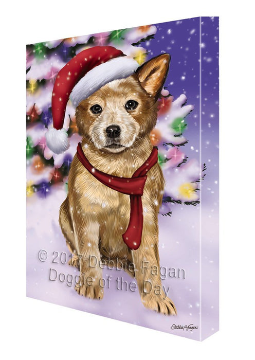 Winterland Wonderland Australian Cattle Dog In Christmas Holiday Scenic Background Painting Printed on Canvas Wall Art