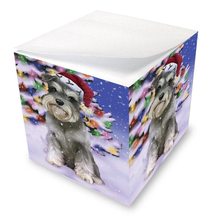Winterland Wonderland Schnauzers Dog In Christmas Holiday Scenic Background Note Cube D601