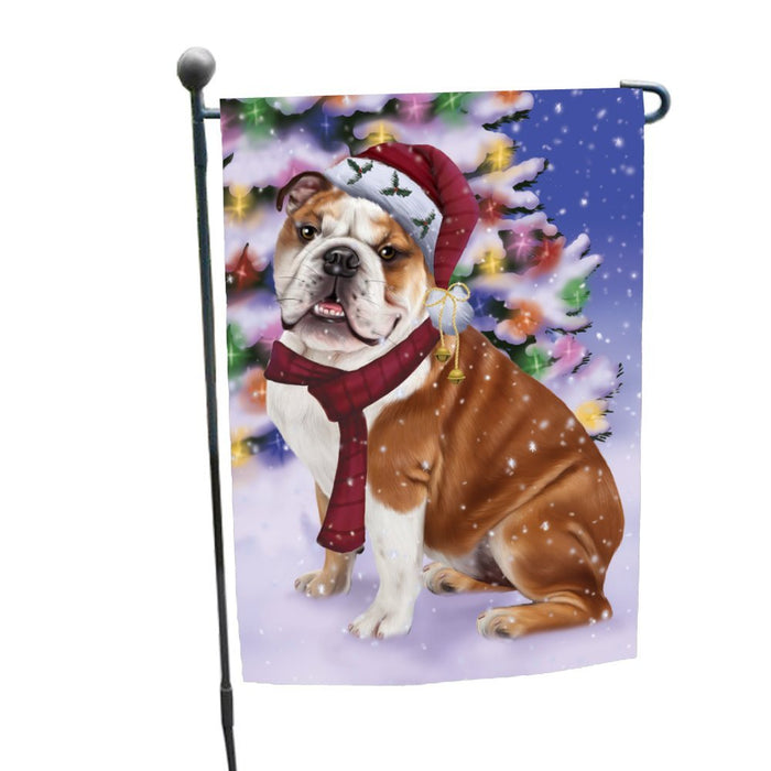 Winterland Wonderland Bulldogs Dog In Christmas Holiday Scenic Background Garden Flag