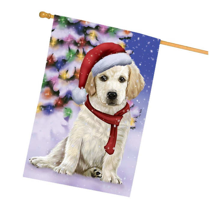 Winterland Wonderland Labrador Dog In Christmas Holiday Scenic Background House Flag