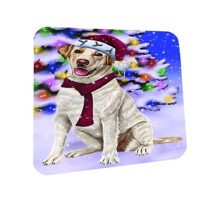 Winterland Wonderland Labrador Dog In Christmas Holiday Scenic Background Coasters Set of 4