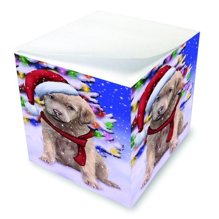 Winterland Wonderland Chesapeake Bay Retriever Dog In Christmas Holiday Scenic Background Note Cube