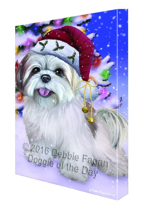 Winterland Wonderland Lhasa Apso Dog In Christmas Holiday Scenic Background Canvas Wall Art