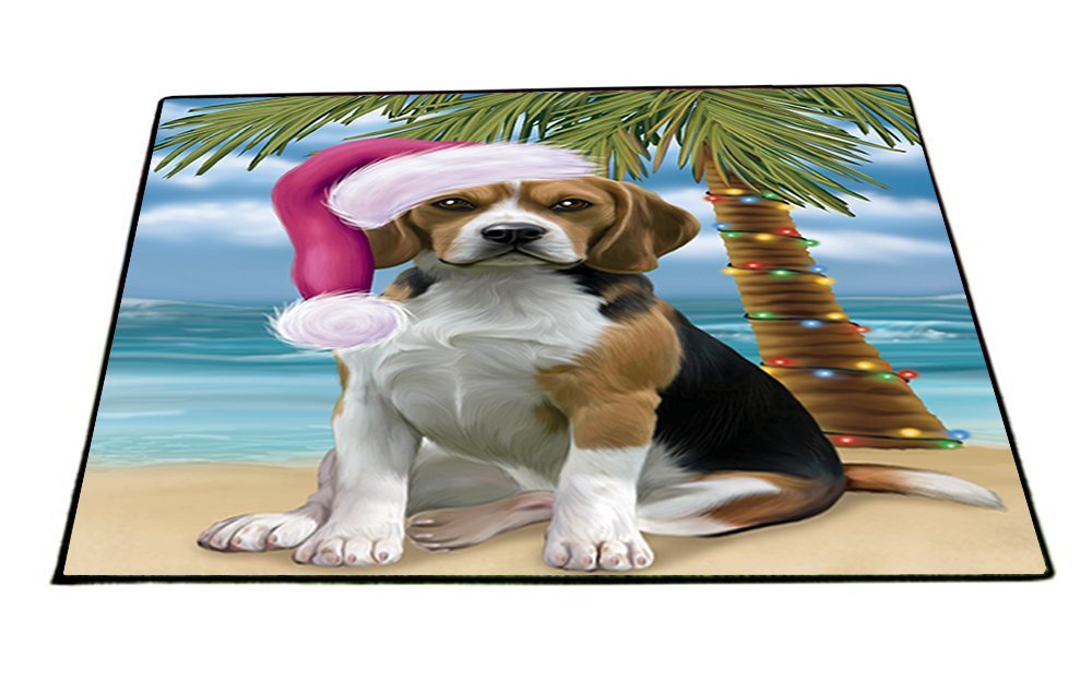 Summertime Happy Holidays Christmas Beagles Dog on Tropical Island Beach Indoor/Outdoor Floormat