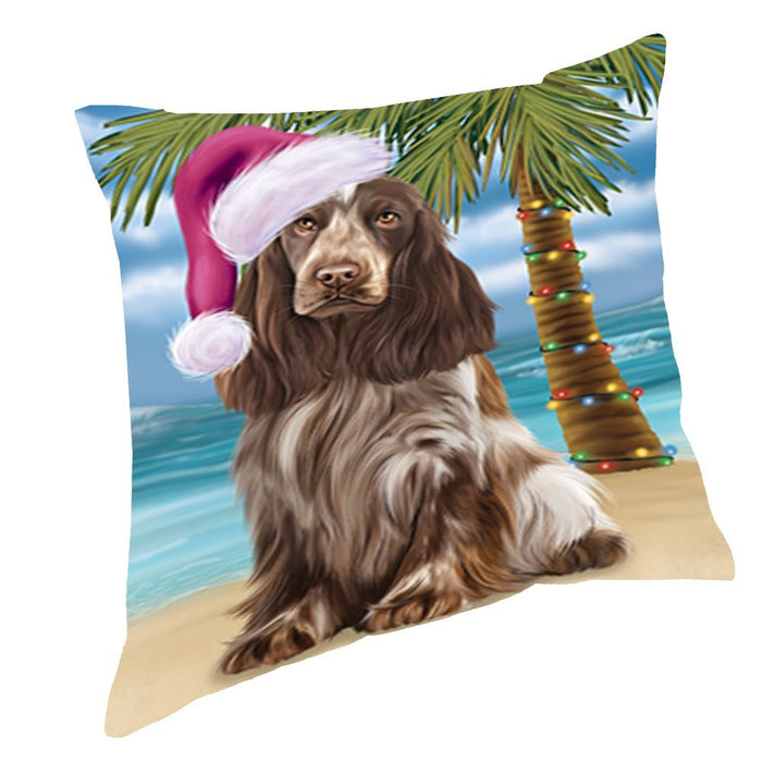 Summertime Christmas Happy Holidays Cocker Spaniel Dog on Beach Throw Pillow PIL1480