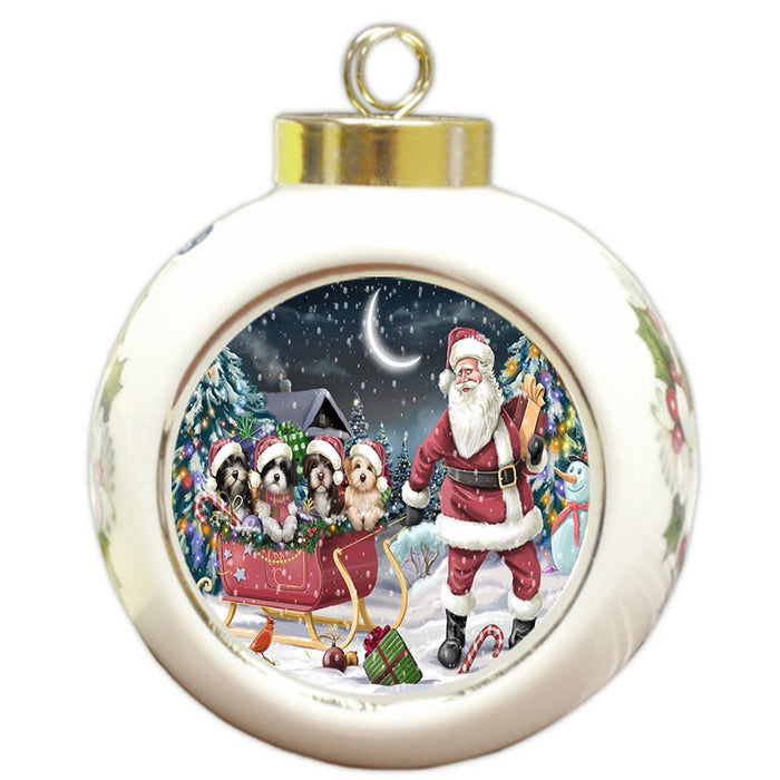 Santa Sled Dogs Havanese Christmas Round Ball Ornament POR985