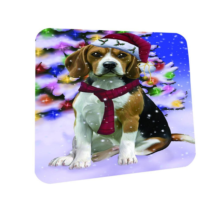 Winterland Wonderland Beagles Dog In Christmas Holiday Scenic Background Coasters Set of 4
