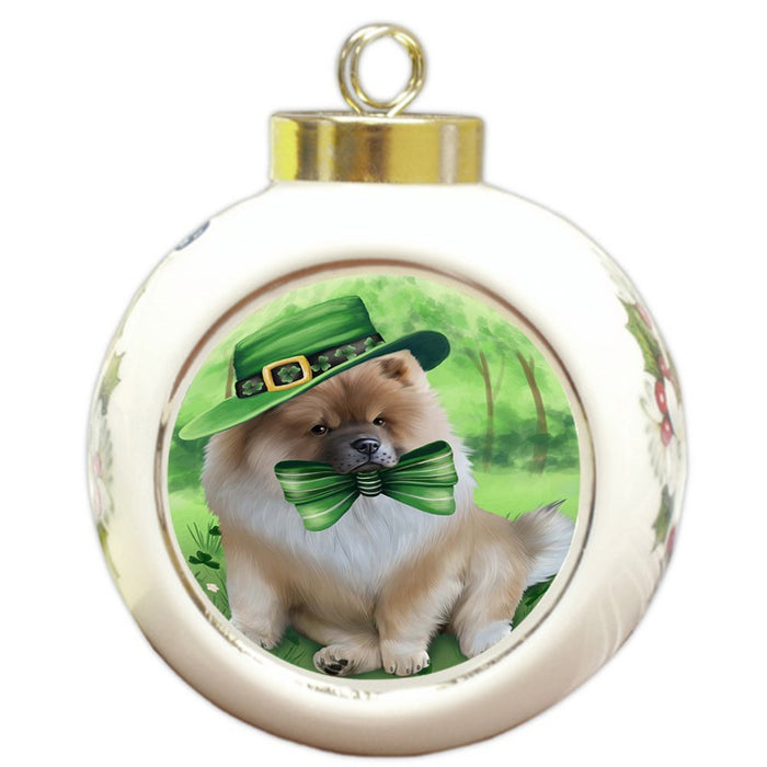 St. Patricks Day Irish Portrait Chow Chow Dog Round Ball Christmas Ornament RBPOR48782