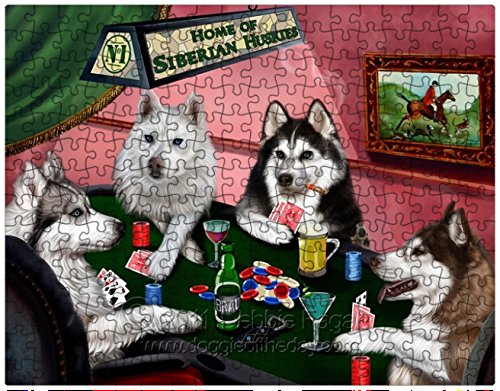 Siberian Husky Dogs Playing Poker 300 Pc. Puzzle with Photo Tin