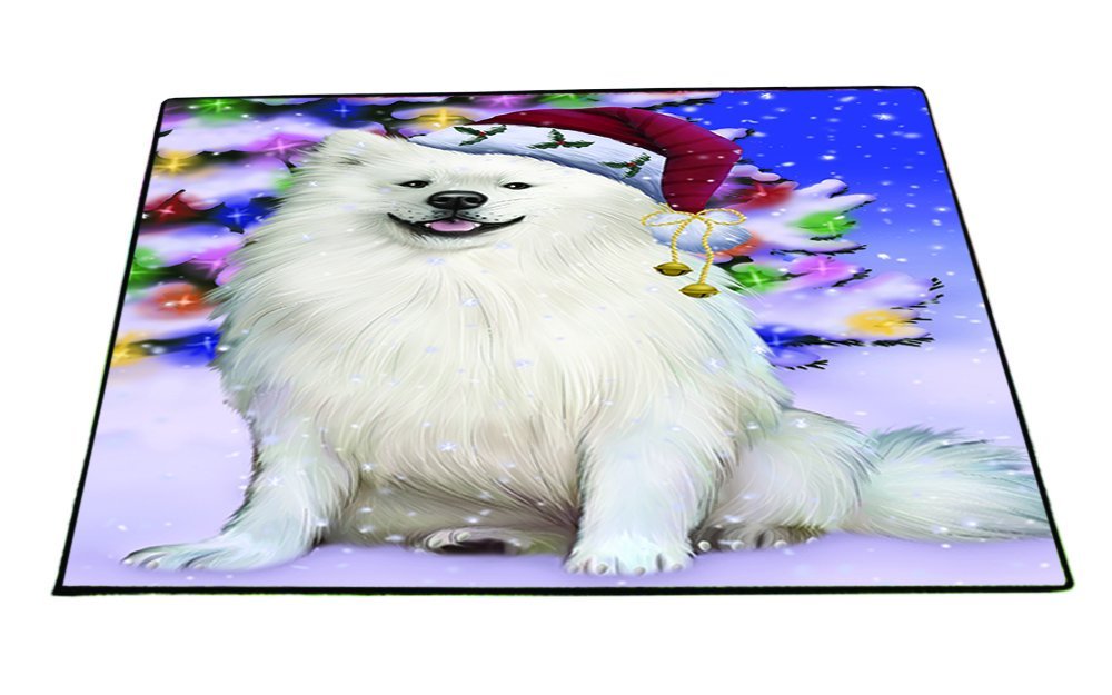 Winterland Wonderland American Eskimo Dog In Christmas Holiday Scenic Background Indoor/Outdoor Floormat