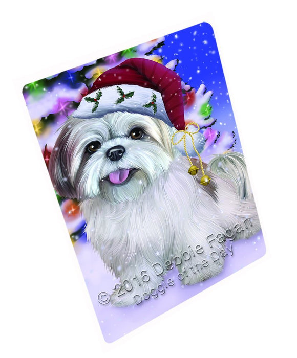 Winterland Wonderland Lhasa Apso Dog In Christmas Holiday Scenic Background Tempered Cutting Board
