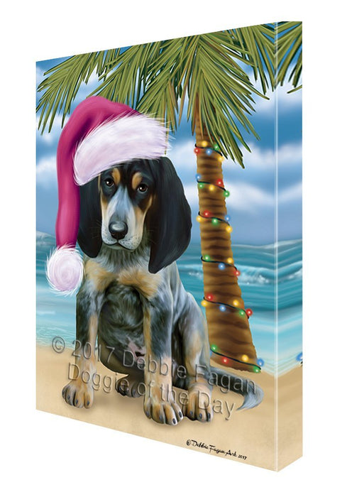 Summertime Happy Holidays Christmas Bluetick Coonhound Dog on Tropical Island Beach Canvas Wall Art