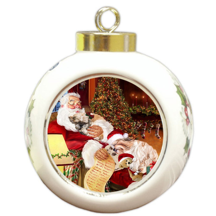 Shih Tzu Dog and Puppies Sleeping with Santa Round Ball Christmas Ornament D454