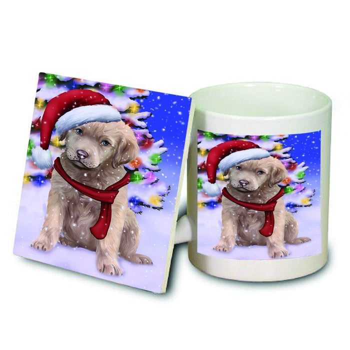 Winterland Wonderland Chesapeake Bay Retriever Dog In Christmas Holiday Scenic Background Mug and Coaster Set