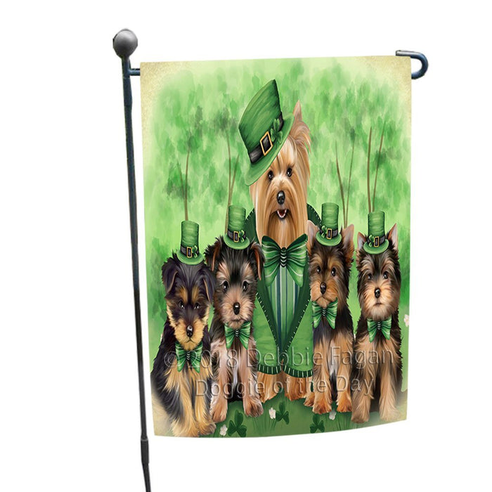 St. Patricks Day Irish Family Portrait Yorkshire Terriers Dog Garden Flag GFLG49223