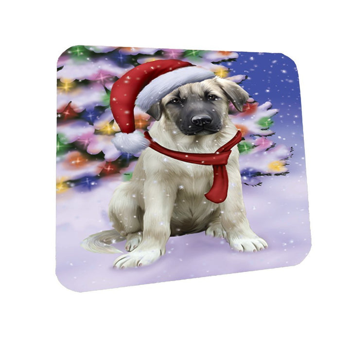 Winterland Wonderland Anatolian Shepherds Puppy Dog In Christmas Holiday Scenic Background Coasters Set of 4