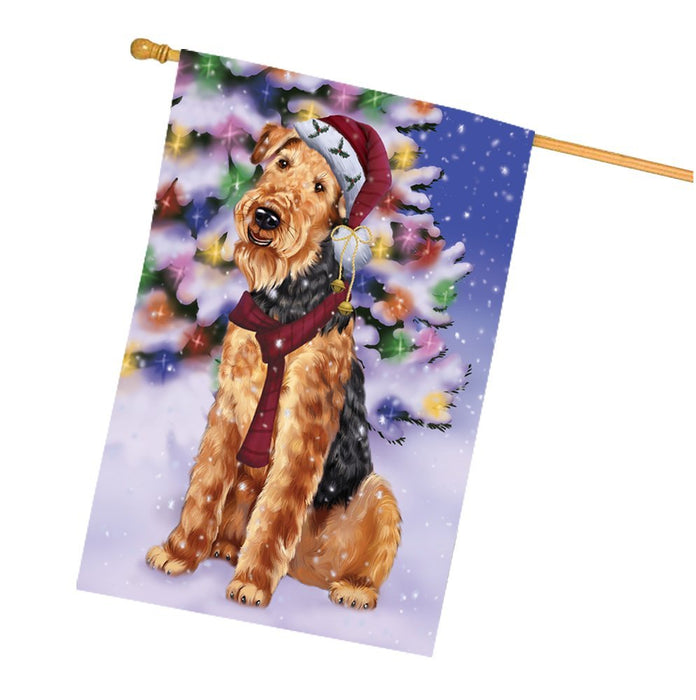 Winterland Wonderland Airedales Dog In Christmas Holiday Scenic Background House Flag