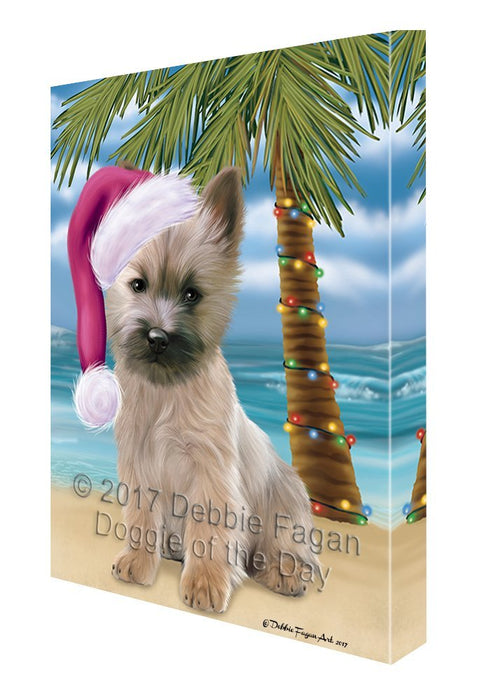 Summertime Happy Holidays Christmas Cairn Terrier Dog on Tropical Island Beach Canvas Wall Art