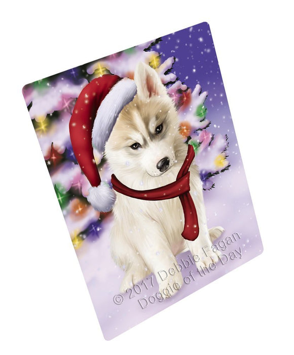 Winterland Wonderland Siberian Huskies Puppy Dog In Christmas Holiday Scenic Background Large Refrigerator / Dishwasher Magnet