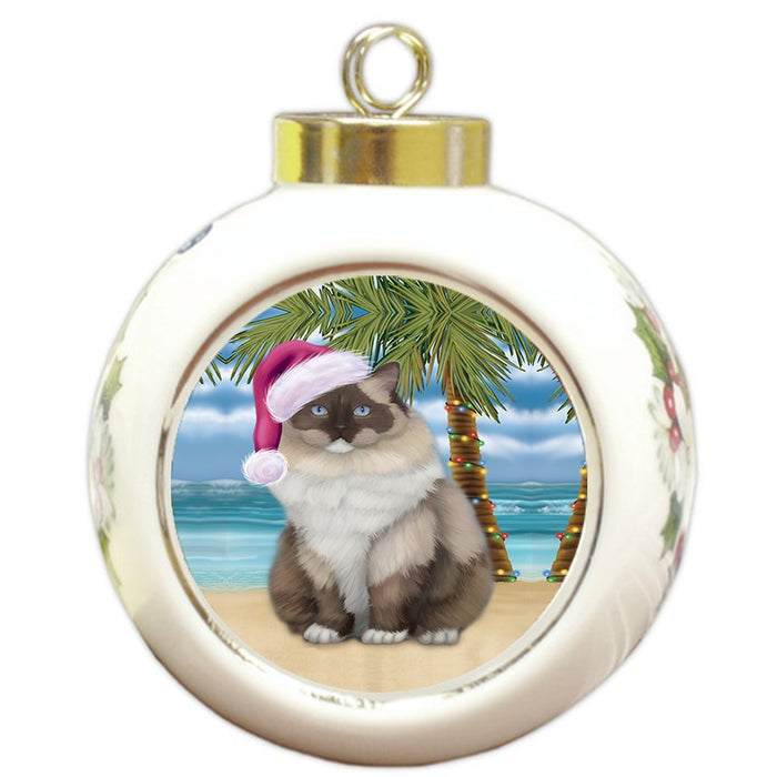 Summertime Ragdoll Cat on Beach Christmas Round Ball Ornament POR1218