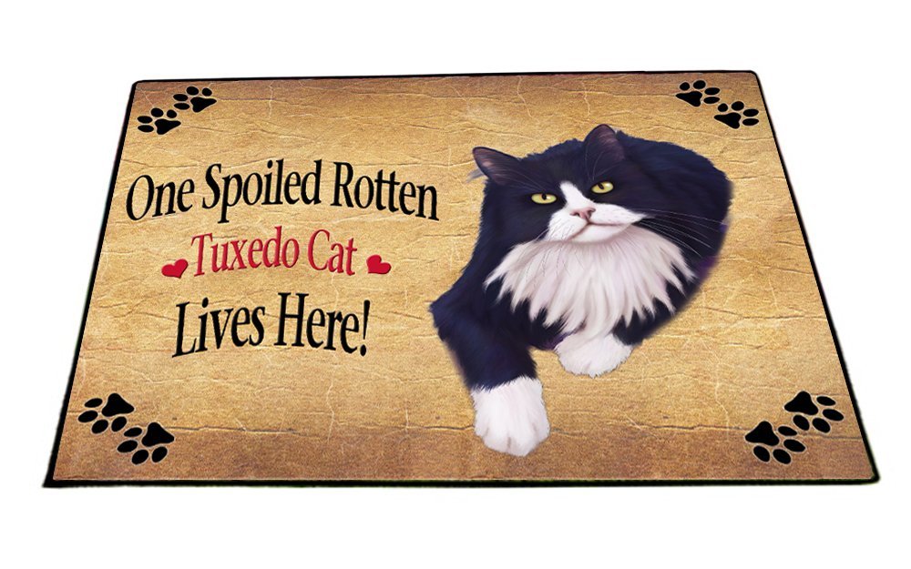 Spoiled Rotten Tuxedo Black And White Cat Indoor/Outdoor Floormat