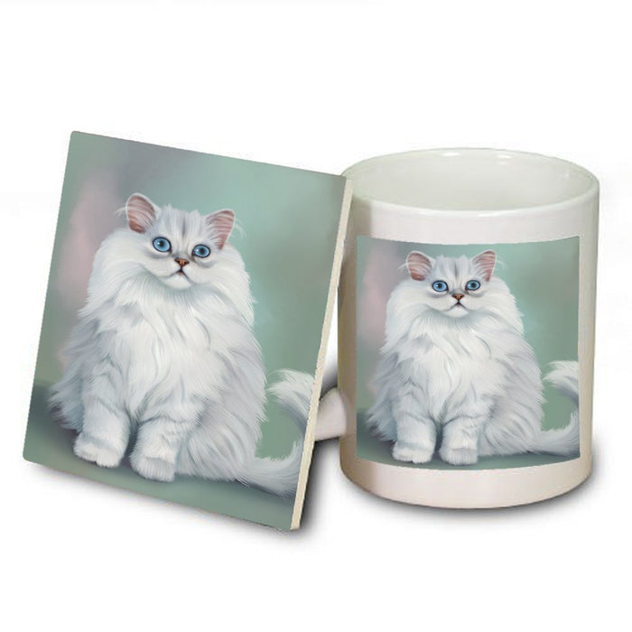 White And Grey Persian Cat Mug and Coaster Set