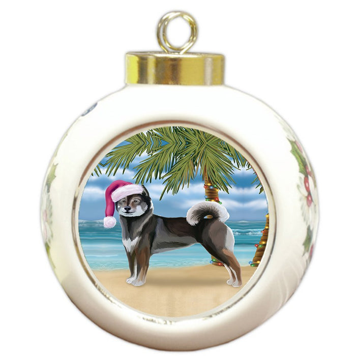 Summertime Aiku Dog on Beach Christmas Round Ball Ornament POR1016