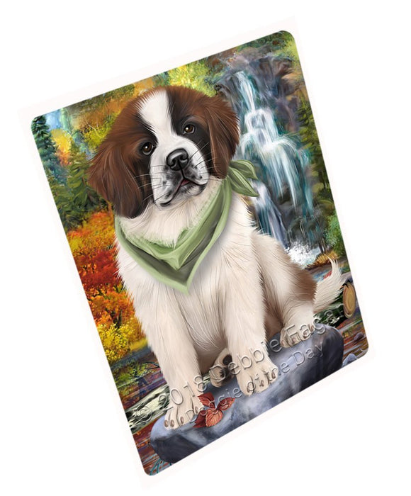 Scenic Waterfall Saint Bernard Dog Tempered Cutting Board C52326