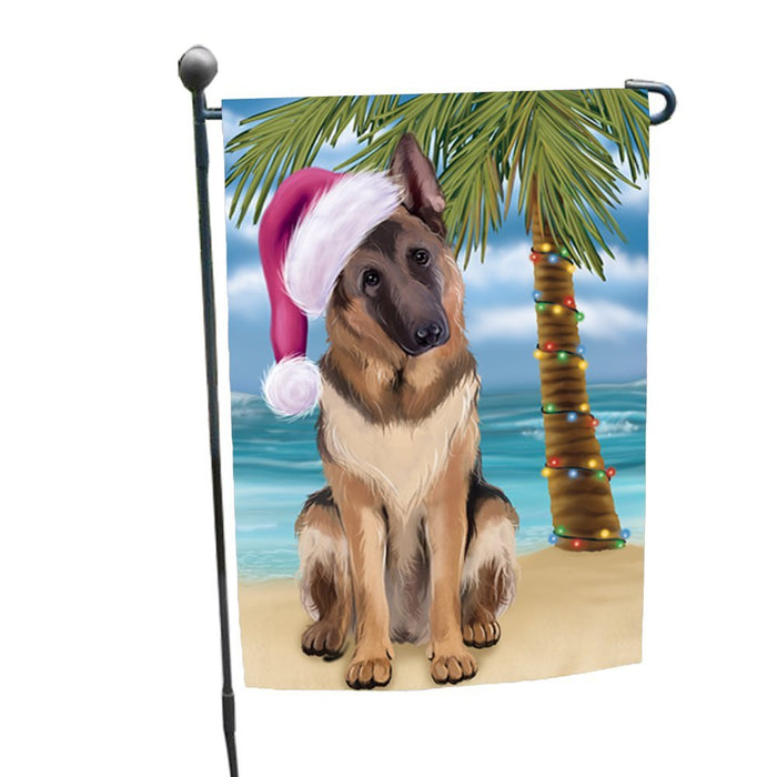 Summertime Christmas Happy Holidays German Shepherd Dog on Beach Garden Flag FLG322